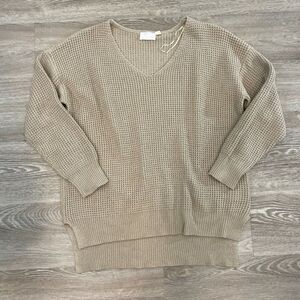 Seven Sisters Grey Waffle Knit V-neck Sweater relaxed fit S